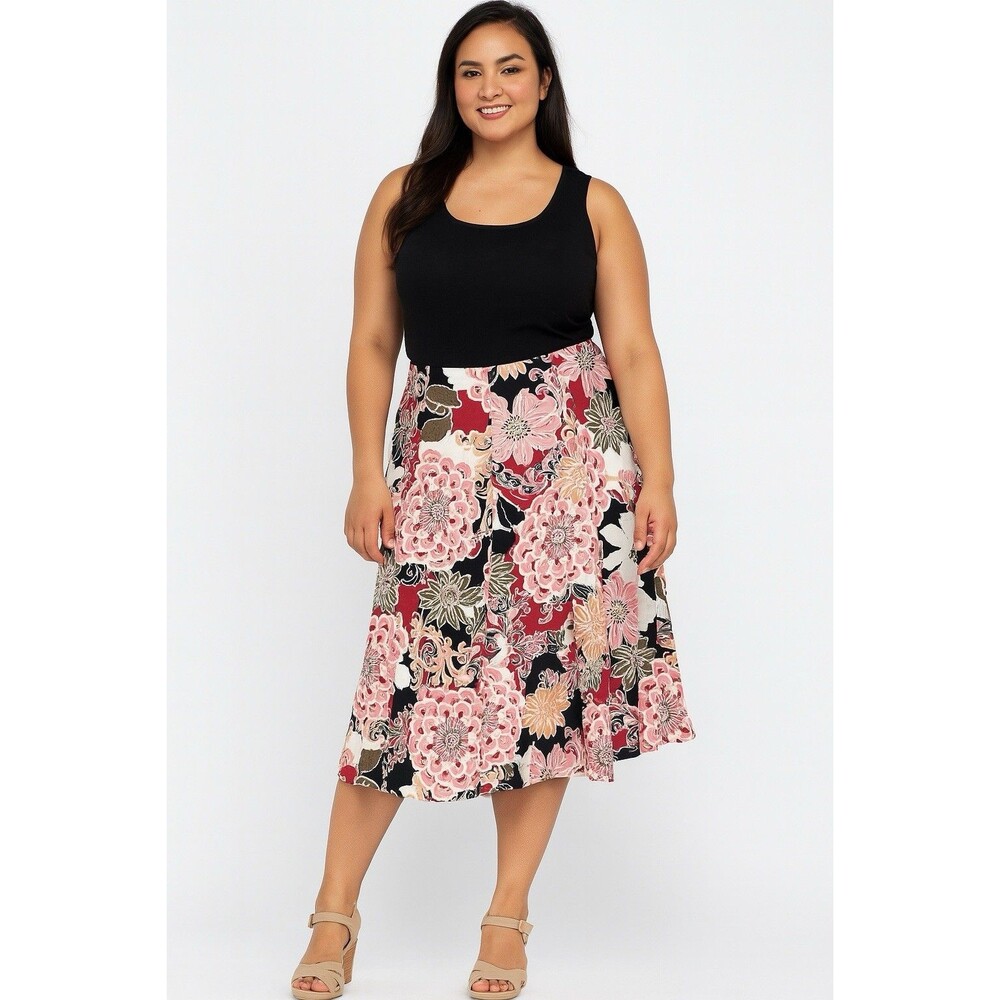 Floral A-Line Midi Skirt Women Size 14 Boho Cottagecore Summer Vacay Resort